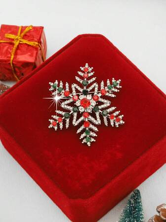 Broche de copo de nieve navideño de moda, elegante alfiler de solapa con rhinestones, alfiler de solapa antideslizante