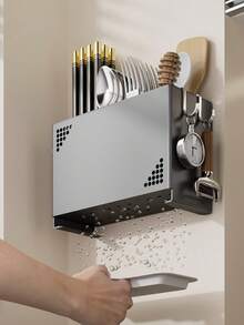 1 Stück wandmontierter Essstäbchenhalter langanhaltendes platzsparendes Design mit mehreren Fächern, moderner Küchen- und Essbereich-Organizer für Besteck, Löffel, Gabeln - Einfach zu installieren, Besteckaufbewahrung, stilvolles Aussehen, fester Griff - Verschiedenfarbig - Übersicht 8
