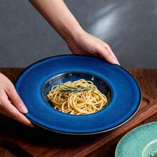 1pc 9in Creative Pasta Plates With Rim, Retro Kiln Change Ceramic Wide Rimmed Soup Bowl, Premium Porcelain Pasta Plate Bowl, Shallow Soup Plates For Restaurants, Hotels, And Foodies