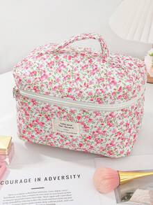 1 chiếc túi đựng mỹ phẩm chần bông đa năng in họa tiết hoa hồng đỏ, túi trang điểm thời trang thường ngày dung tích lớn có khóa kéo, túi đựng văn phòng phẩm du lịch, túi trang điểm thiết yếu cho kỳ nghỉ, túi đựng đồ, túi trang điểm, vật dụng cần thiết khi đi du lịch - Hồng - Xem 12