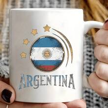 1pc, 11oz, Ceramic Coffee Mug Argentina Coffee Mug - Reusable, Hand-Wash Only, White With National Flag Design, Perfect For Coffee Lovers, Men & Women, Coffee Bar Accessories - Ngôi sao - Xem 3