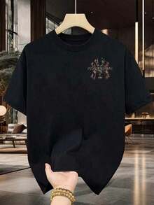 Unisex Basic Color MEGA Logo On Fitted T-Shirt - 黑色 - 查看 1