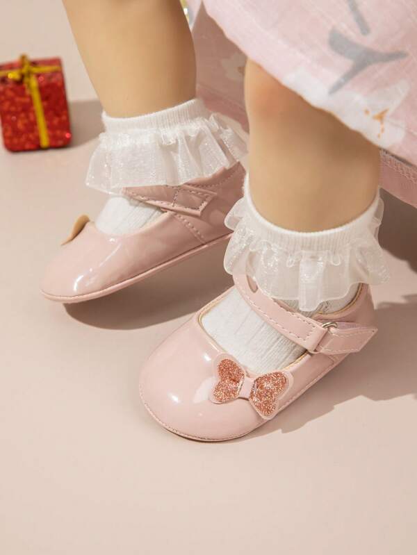 Elegant Mary Jane Princess Shoes For Baby Girls, Cute Bow Soft Bottom Comfortable Flat Shoes, Suitable For Parties, Festivals