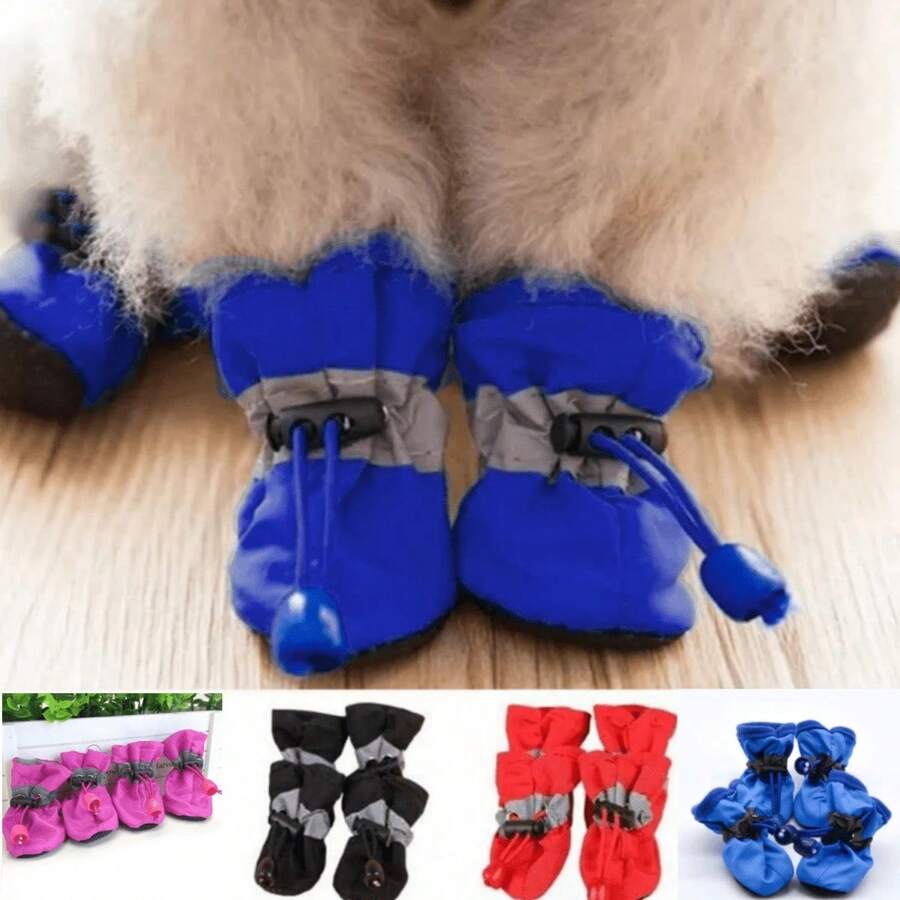 4pcs/Set Waterproof Anti-Slip Pet Dog Shoes Chihuahua Rain Boots Small Dogs Puppies - 淺粉色 - 查看 1