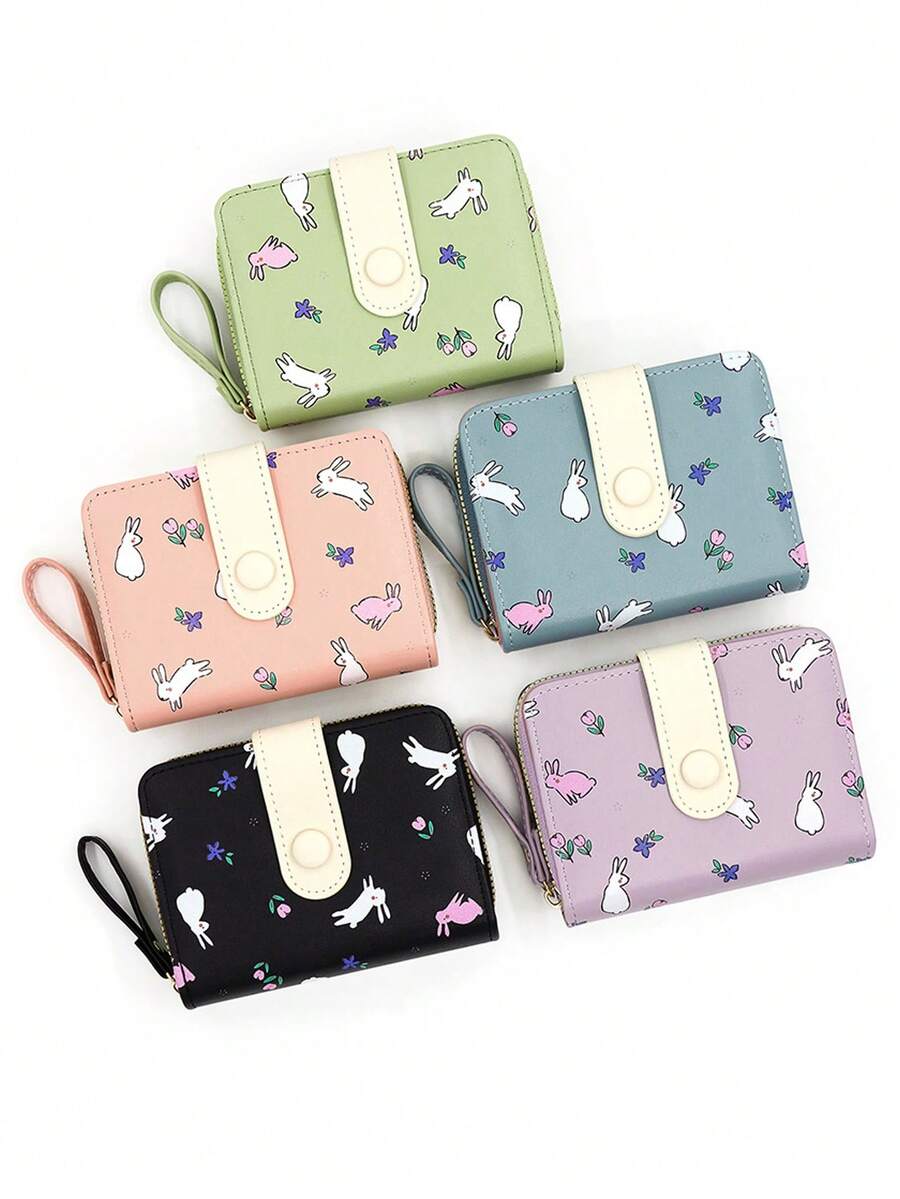 Women's Short Wallet, Snap Coin Purse, Niche Rabbit Design Coin Pouch, Card Holder, High-End Women's Wallet - Multicolor - View 1