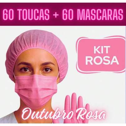 60 Toucas + 60 Mascaras Rosa Descartáveis Proteção Higiene EPI Hospitalar Uso Estético e Domestico