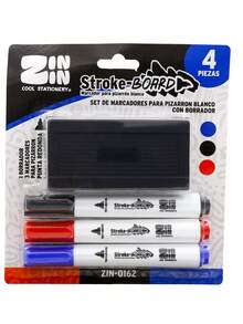 Set de 3 Marcadores Plumones de Colores Negros,Verde,rojo y azul + 1 Borrador para Perfectos para Pizarra, Arte y Escritura y profesores, estudiantes, pizarron blanco ZIN-0162 - Multicolor - Ver 5