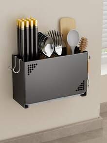 1 Stück wandmontierter Essstäbchenhalter langanhaltendes platzsparendes Design mit mehreren Fächern, moderner Küchen- und Essbereich-Organizer für Besteck, Löffel, Gabeln - Einfach zu installieren, Besteckaufbewahrung, stilvolles Aussehen, fester Griff - Verschiedenfarbig - Übersicht 10