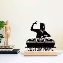 1pc New Design Personalized Custom Metal DJ & Gamer Art With Wooden Base Tabletop Decoration, Perfect For Meditation Spaces, Office, Asian Themes Christmas Decorations The Perfect Gift For Brothers, Fathers, Friends And Professional Gamers Who Love Gamer And,Christmas Gift Supplies - Black - View 4