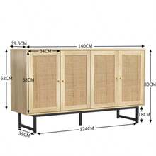 Sideboard 140x39.5x80 Cm With Real Rattan Weave, 4 Doors - Natural Color - View 5