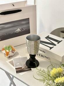 1pc Stainless Steel Stemware - Stainless Steel, Elegant And Durable - Ideal For Weddings, Birthdays, Tea Parties - Silver Fire Diamond Pattern Stainless Steel Cup With Wooden Stem - View 10