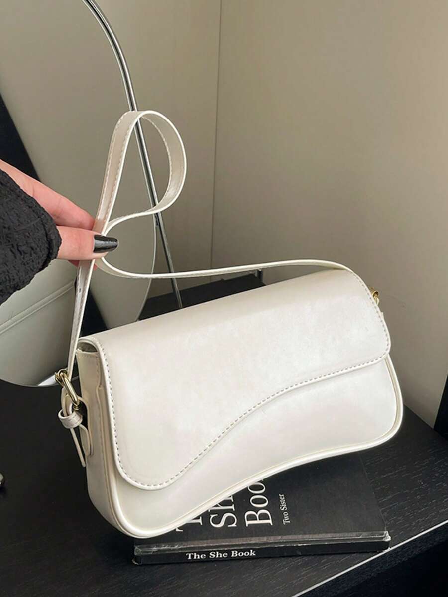 1 chiếc túi đeo chéo thời trang nữ bằng da PU màu trơn, túi đeo vai đa năng