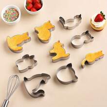 一套/9件 小猫造型饼干模具，糕点切割器，饼干模具，烘焙工具，厨房配件，卡通动物造型 - 彩色 - 查看 3