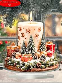 2 pezzi Villaggio natalizio in acrilico 2D con renne e capanna, decorazione da tavolo per le vacanze, decorazione natalizia da collezione, senza elettricità, adatta per casa e ufficio, decorazione da giardino esterno, stampa piatta 2D, senza piume