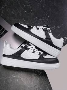 Men's Casual Low-Top Sneakers: Fashionable Platform Shoes, Round Toe Casual Shoes For All Seasons, Durable Design, - Black and White - View 5