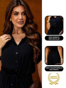 Women's Long Jumpsuit With Adjustable Band And Pocket 100% Viscose Elegant And Sophisticated For All Occasions S To GG - 黑色 - 查看 5