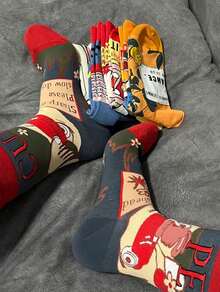 6/12 pares de calcetines de media caña para hombres con dibujos animados divertidos y personalizados, de patrones multicolor, adecuados para todo el año, cómodos, transpirables, duraderos, coloridos, aptos para uso diario, de tela premium, sin sudor, calcetines de otoño Poliéster - Multicolor - Ver 3