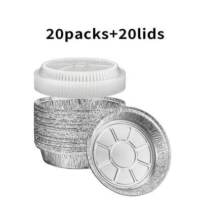 40-Piece Disposable Aluminum Foil Tray Set (Includes 20 Bases + 20 Lids) - 7-Inch Round Baking Tray, Suitable For Baking, Heat Retention, And Serving - Covered Round Aluminum Foil Tray - Mother's Day - Air Fryer - Oven - Birthday Party, Kitchen Accessories, Holiday Gifts