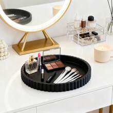 Bohemian Wood Decorative Tray - Round Solid Color Pattern Centerpiece For Coffee Table, Multipurpose Desktop Jewelry Organizer, Home Decor, Powder Coated Finish, Jewelry Tray, Diamond Painting Storage - 黑色 - 查看 8