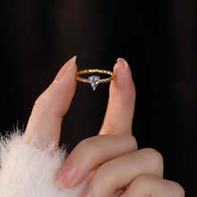 1pc S925 Sterling Silver Luxury Blue Water Drop Twist Design Ring With Shiny Zirconia Stone, Elegant Quality Jewelry For Women, High-Quality Wedding/Engagement Wear, Exquisite Gift For Loved One - Yellow Gold - View 7