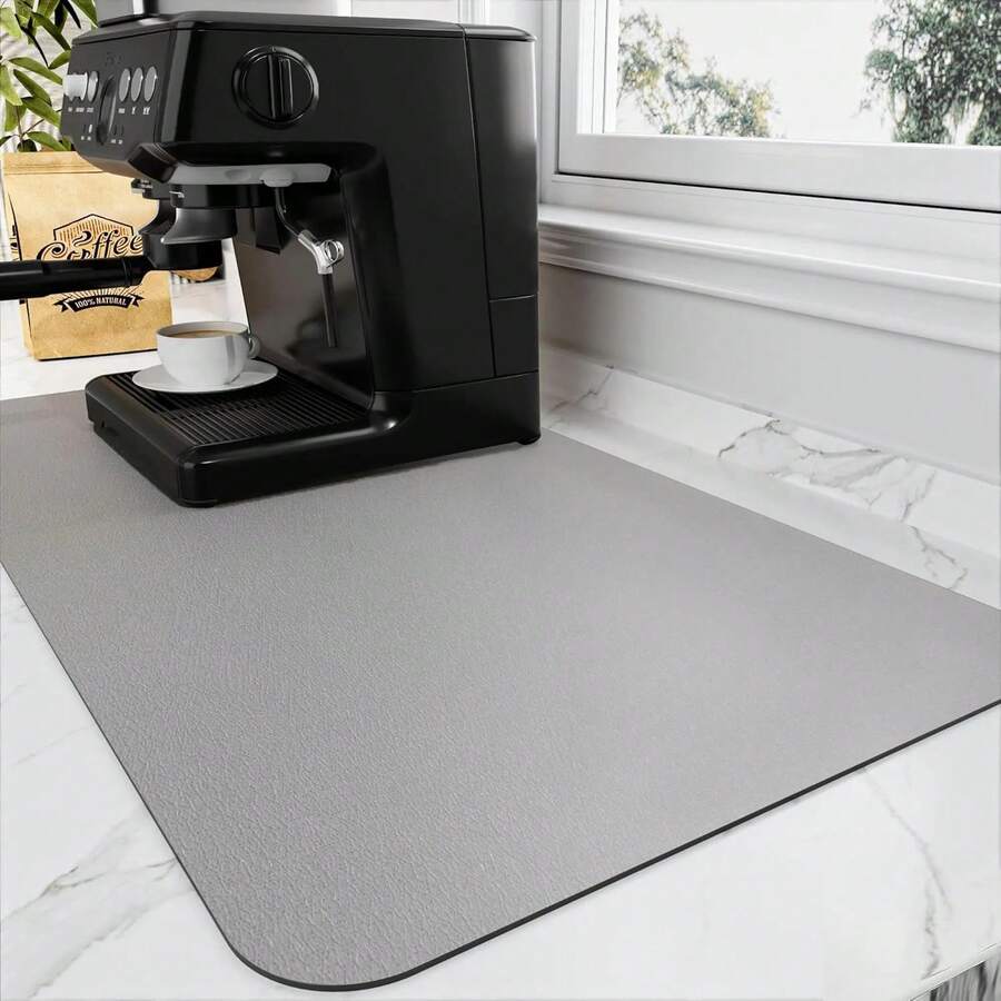 Estera de secado de platos con respaldo de goma para mancha, alfombrillas para encimera de cocina, accesorios para encimeras, apto para cafetera, máquina de café expreso - Gris - Ver 1