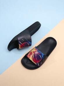 1 Pair Boys' Basketball Pattern Slippers, Fashionable Outdoor Wear, Non-Slip EVA Ultra-Light Sandals - Black - View 9