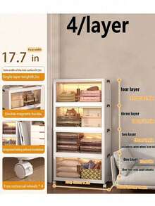 2/3/4/5-Layers Plastic Storage Box Organizer, Stackable Storage Box, Covered Storage Box, Storage Container Organizer For Kitchen, Bedroom, Living Room, Study, Office, Foldable Storage Box, Saving Space - White - View 11