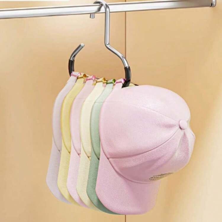 滑り止め帽子収納ラック、帽子掛け収納ボックス、調整可能なクリップ付き金属製ワードローブ帽子ラック、省スペースの帽子ディスプレイスタンド、ワードローブ整理に最適、シンプルで実用的、創造的な丸型衣類ハンガー、ステンレス鋼のワードローブフック、帽子、ベルト、ネクタイ、スカーフ、下着用 - マルチカラー - 見る 10