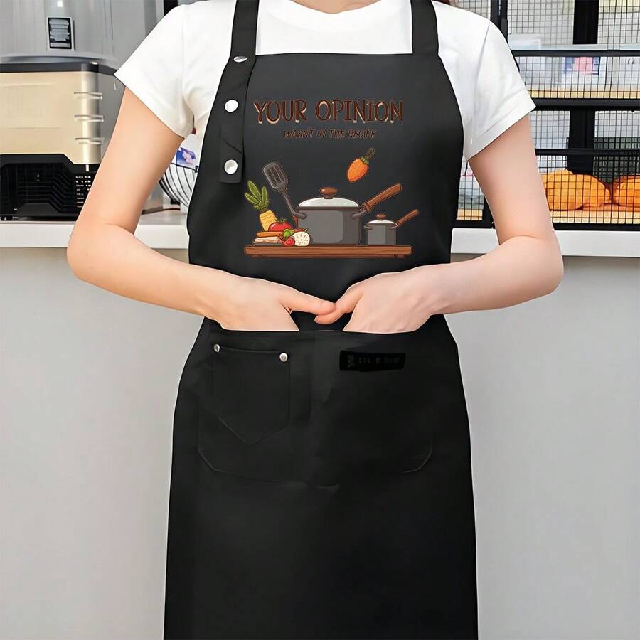 1pc Stylish Adult Apron - Thickened High-Quality Polyester With "Your Opinion Is My Favorite" Letter Print & Cooking Utensils Design - Durable Kitchen & Bar Apron For Cooking Enthusiasts, Culinary Apparel, Playful Kitchenwear, Longlasting Material, Home Chefs - AZX0001 - Xem 1