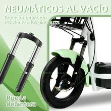 Bicicleta eléctrica plegable para adultos  - Motor de 500 W (potencia máxima de 800 W) - Batería de 48 V y 12 Ah - Autonomía de 40 a 50 km - Biplaza con suspensión - 3 velocidades - Neumáticos todoterreno - Luces LED, frenos de disco y neumáticos todoterreno - Ideal para desplazamientos diarios y todoterreno. Envío en dos paquetes exprés. Requiere montaje parcial. Incluye vídeo de instalación.a - Verde - Ver 3