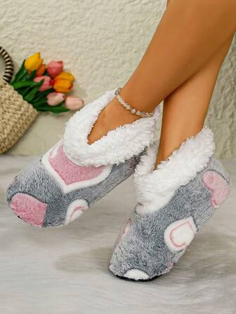 Women's Winter Indoor Slippers, Fashionable Heart Pattern, Thermal Lining, Warm & Comfortable House Shoes