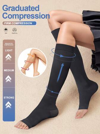 Women's 20-30mmHG High Compression Knee High Socks Slimming Leg Open Toed Socks