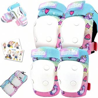 Knee And Elbow Pads With Wrist Guards, HardSoft Pad Tech. I CPSIA Certified Protective Gear Set I Roller Skate Skateboard Bike Knee Pads Youth