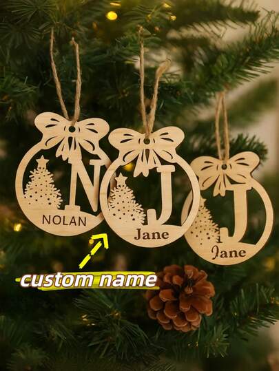 1PC Custom Wooden Letter Christmas Pendant – Laser-Cut Tree Ornament, Personalized Name/Text, Holiday Gift Tag, Rustic Home Decor, Perfect For Xmas, New Year, House-Warming & Family Keepsake