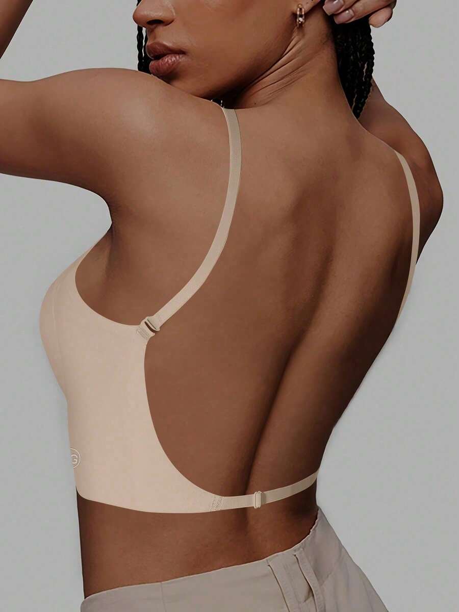 1/2 Pcs Seamless Backless Wireless Bra - 3-Way Cross-Back Design, Removable Pads & Adjustable Straps, Elegant Everyday Undergarment For Women, Comfortable Undergarment, Sleek Underwear, Smooth Texture - 杏色 - 查看 1