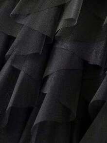 1件装女士不对称荷叶边层叠半身裙，适合娇小身材，裙长75厘米，薄纱泡泡裙 - 黑色 - 查看 3