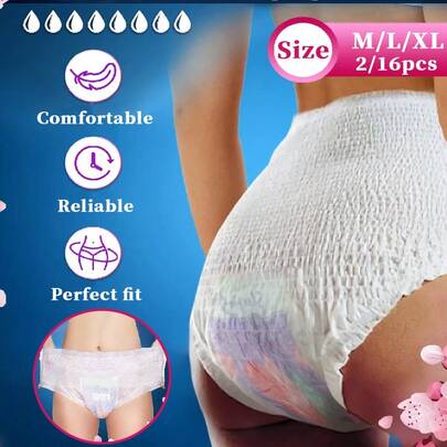 2/16pcs Pack, Comfortable Sanitary Pads, Protective Underwear, Period Panties, Disposable Underwear, Non-Binding, Non-Slip, High-Waist Design, Soft & Comfortable, Overnight Sanitary Pants, Ultra-Thin & Breathable, Leak-Proof, Quick Absorbency, Help You Sleep Well, Suitable For Business Travel, Outings, Menstrual Period, Also Suitable For Postpartum Women And Elderly