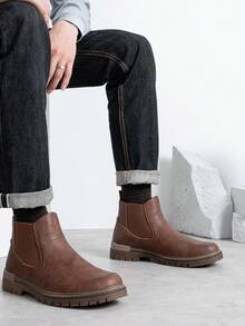 SHOESMALL Men's Retro Fashion Chelsea Boots Casual Slip On Ankle Waterproof  Brown Boots For Men - AMY8119A-棕色 - 查看 7