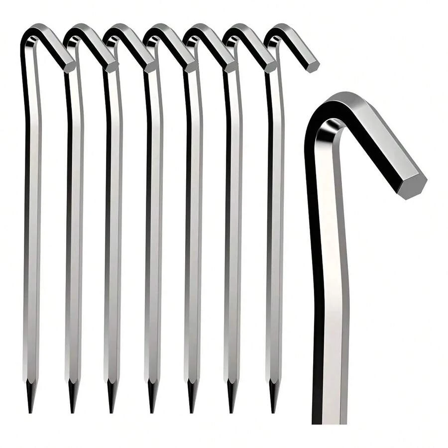 8 Estacas para Tienda de Aluminio con Punta Afilada y Diseño Hexagonal para Fijación Segura y Resistente al Viento en Camping, Jardín y Exterior - Ideales para Campistas y Excursionistas - Anclajes Galvanizados Antióxido para Tiendas, Pabellones y Toldos. - Plateado - Ver 1