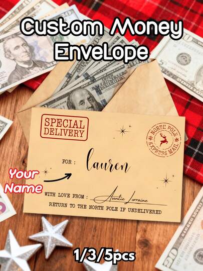 1/3/5pcs Custom Kraft Christmas Envelope - Personalized Brown Vintage Envelopes, For Greeting Cards, Gift Cards, Money Holder | Rustic Xmas Stationery, Family Memory Keepsake, Minimalist Christmas Party Envelope - Custom Kraft Invitation Envelopes For Holiday Wedding, Dinner Party, Secret Santa,