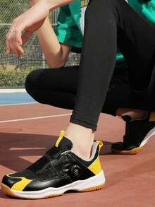 男士羽毛球训练鞋、专业网球鞋、透气耐穿、防滑橡胶外底、排球鞋、乒乓球鞋、壁球鞋 - 黑黃 - 查看 4