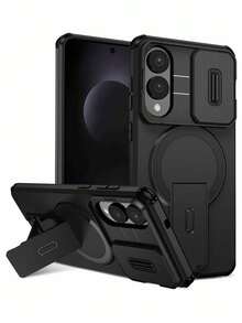 1 pieza Funda de teléfono con carga inalámbrica magnética premium anti-caída con soporte, compatible con iPhone 11 12 13 14 15 16 17 Pro Max, S23 S24 S25, Oppo A55 A15 A35