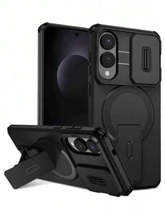 1pc Premium Anti-Drop Magnetic Wireless Charging Phone Case With Stand, Compatible With IPhone 11 12 13 14 15 16 17 Pro Max, S23 S24 S25, OPPO A55 A15 A35