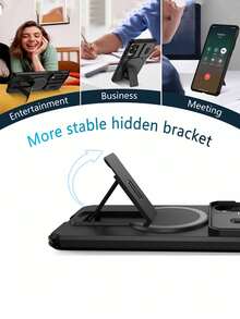 1 pieza Funda de teléfono con carga inalámbrica magnética premium anti-caída con soporte, compatible con iPhone 11 12 13 14 15 16 17 Pro Max, S23 S24 S25, Oppo A55 A15 A35