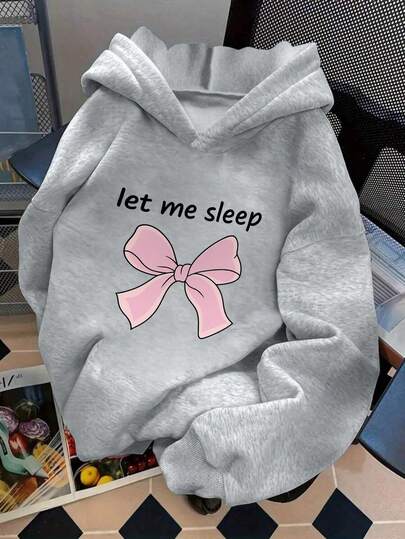 1pc Tween Girl Casual Printed Pullover Hoodie Sweatshirt, Thermal Lined, Long Sleeve, Autumn/Winter