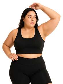 KIT 2 Tops Suplex Com Bojo Removível Plus Size Tecido Duplo Cós Largo Conforto Academia Cropped Fitness - Preto - Visão 2