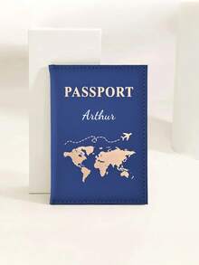 Customized Text Logo Foil Stamping PU Leather World Map Passport Holder, Cross-Border Travel Passport Protector Card Case, Valentine's Day Gift, Couple Passport Holder, Smooth Texture PU Passport Protector Holder, Ticket Holder Passport, Customized Text Logo Passport Protector, PU Passport Holder, Ticket Holder Unisex Couple Matching