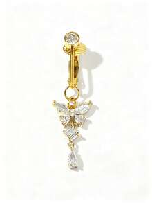 1件不锈钢材质，镶嵌AAA+级闪亮锆石，蝴蝶/心形/星形/蛇形装饰夹式肚脐饰品，适合女性日常佩戴、派对和节日礼物