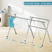 95 Inches Foldable Portable Indoor Outdoor Clothes Drying Rack With 20 Windproof Hooks Heavy Duty Stainless Steel Large Capacity Laundry Garment Rack For Home Use Ideal For Apartments And Balconies Space Saving Design For Efficient Clothing Drying - Silver - View 2
