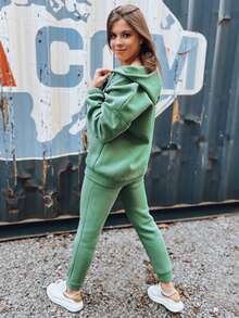 Women's Cotton Tracksuit, Thermal Set With Zip-Up Sweatshirt And Hoodie And Pants With Drawstring, Comfortable Everyday Basic Clothing, Perfect For Yoga, Walking, Gym And Active Leisure - Mint Green - View 3